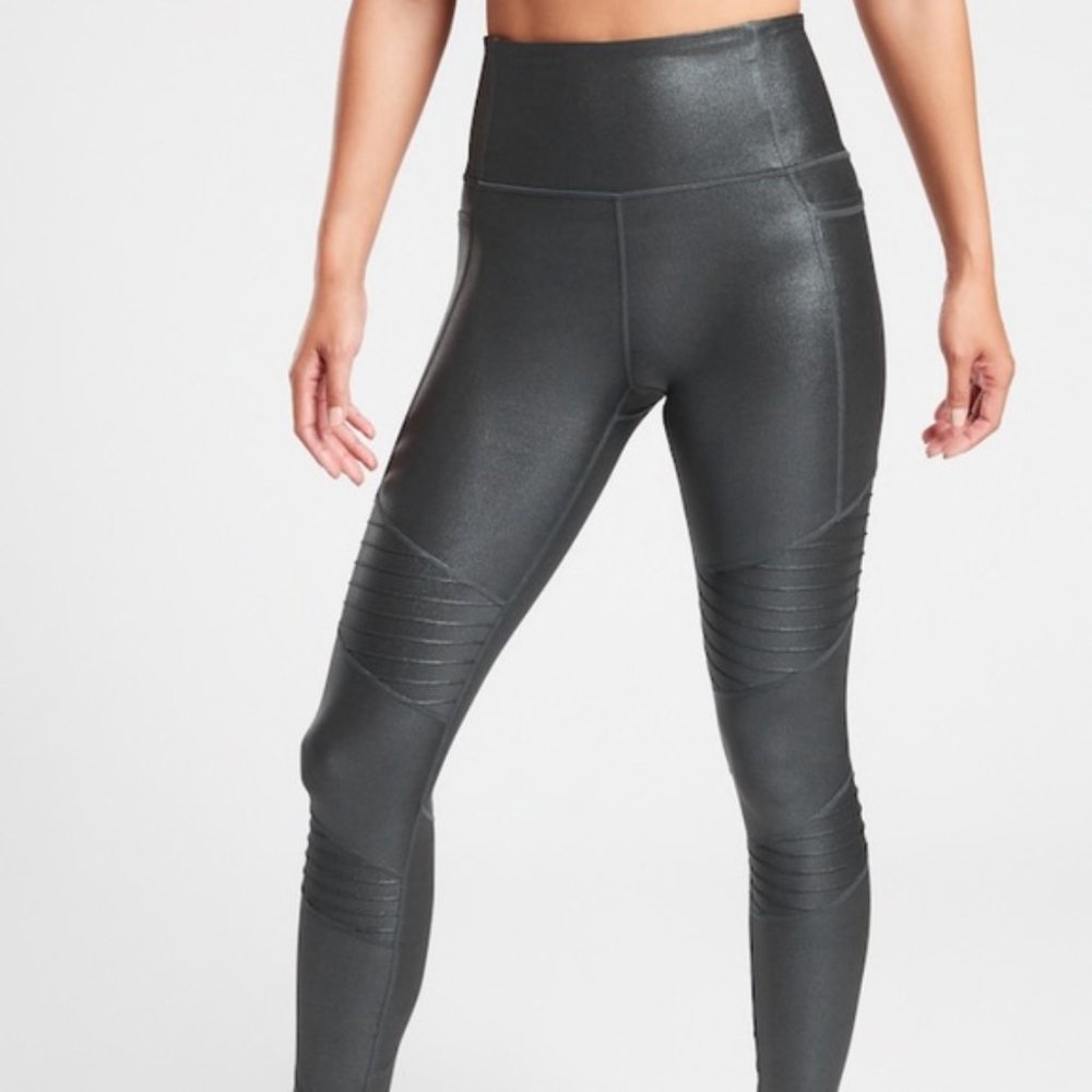 Athleta Inclination Moto Shimmer Tight, M, black